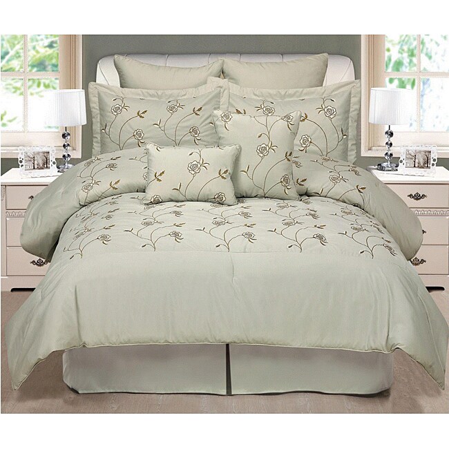 Carina Sage Embroidery Queensize 8piece Comforter Set Overstock