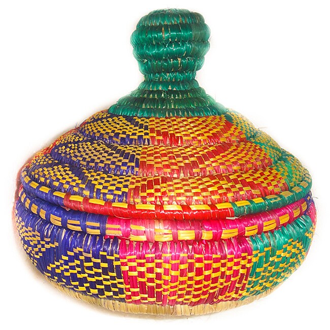 Handcrafted Ethiopian Medium Multicolor Basket with Lid (Ethiopia