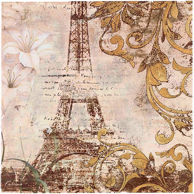 Fabrice De Villeneuve's 'paris In Gold' Giclee Canvas Art - 14040248 