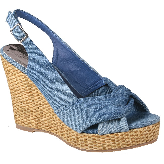 Refresh by Beston Women's 'BONNIE-02' Chambray Slingback Rattan Wedge Sandals - 14089303 