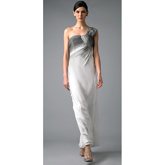   New York Womens White/Grey Ombre One shoulder Gown  