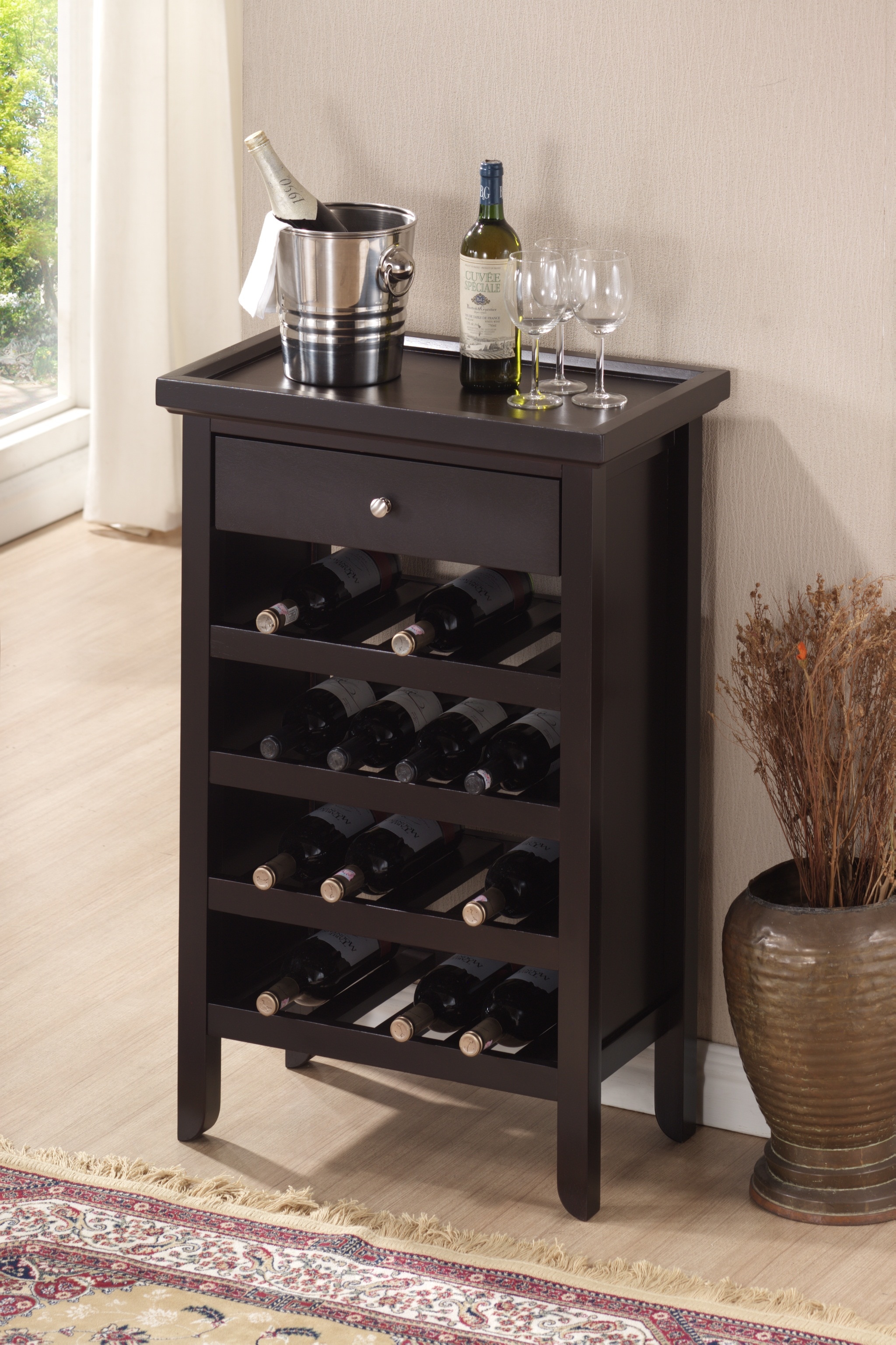Atlanta Dark Brown Wood Modern Wine Cabinet  