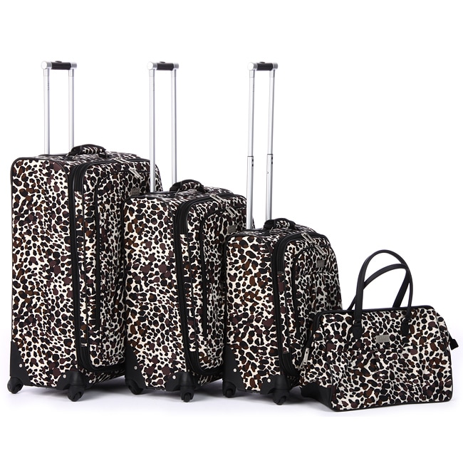 Nicole Miller Camo Cheetah 4 piece Expandable Spinner Luggage Set 