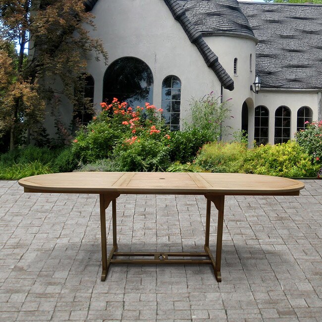 Renaissance Outdoor Handscraped Hardwood Oval Extension Dining Table