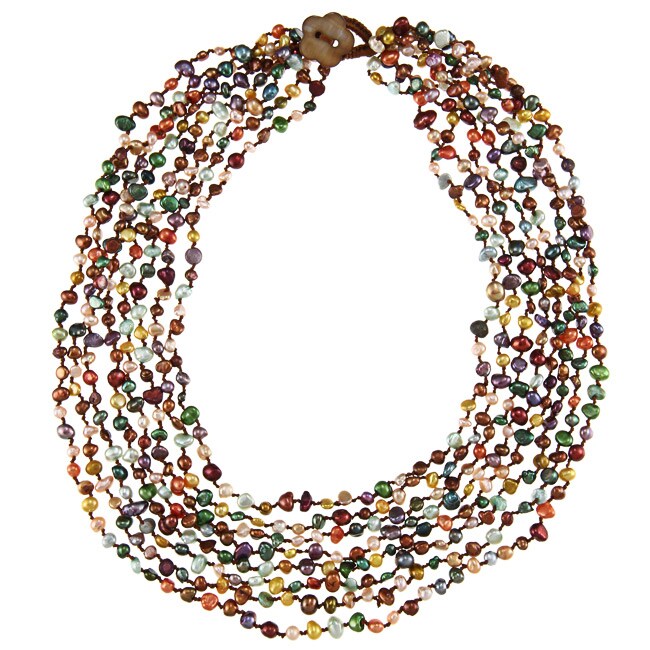 Multi colored Freshwater Pearl Multi strand Necklace (4 5 mm 