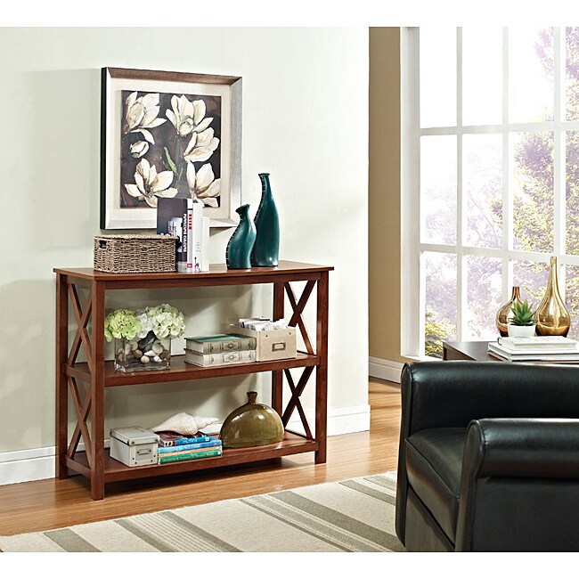 Walnut Occasional Console Sofa Table Bookshelf 14326643 Overstock
