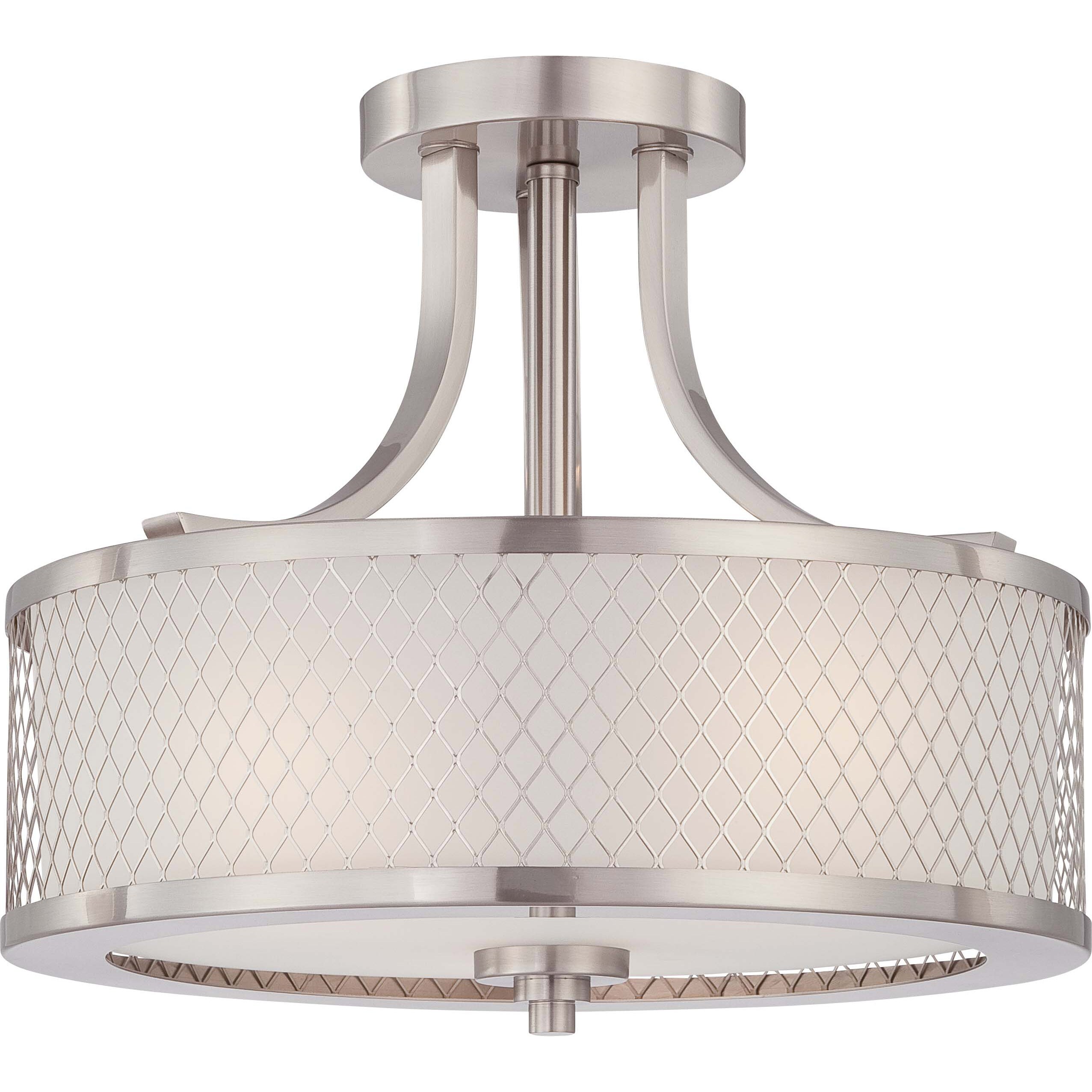 Fusion Nickel And Frosted Glass 3 light Semi Flush Fixture