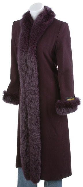 Marvin Richards Purple Fox Fur Trim Wool Coat  