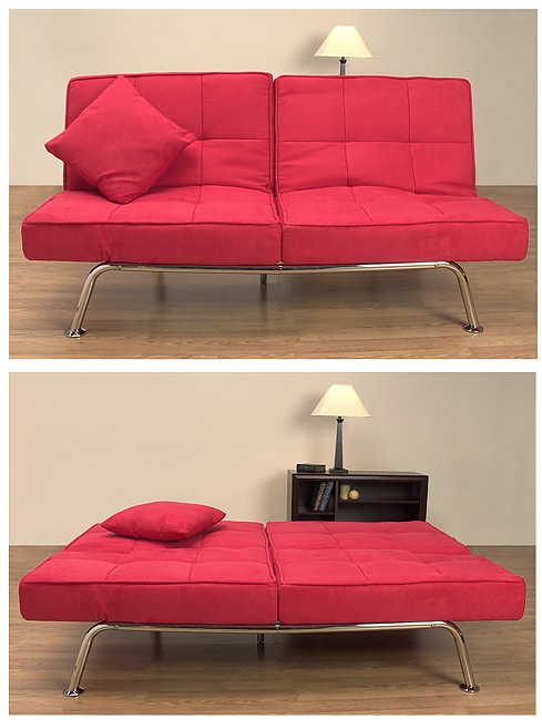 New Yorker Red Microsuede Sofa Bed