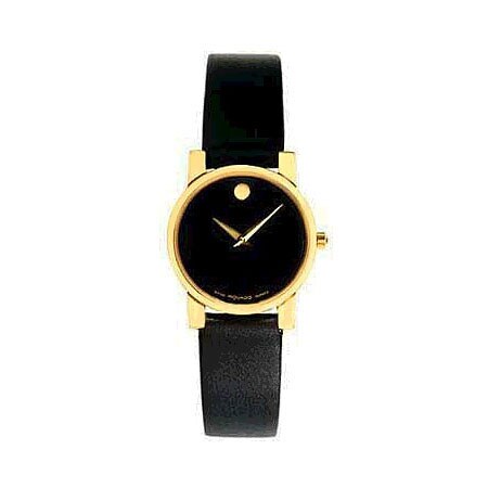 Movado Womens Museum Black Leather Watch  