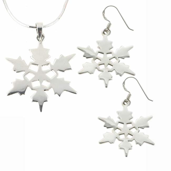 Sterling Silver Snowflake Earrings/ Necklace Set  