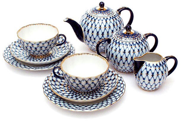 cobalt net tea set