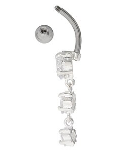 Silver Dangle CZ Curved Barbell