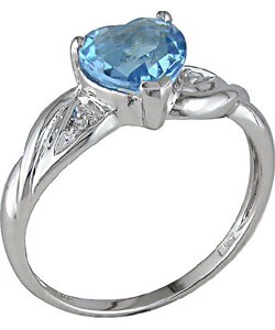 10k White Gold Diamond Blue Topaz Ring