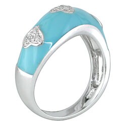 14k White Gold 1/10ct TDW Diamond Turquoise Enamel Ring