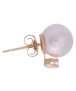 DaVonna 14k Gold White Akoya Pearl and 1/10ct TDW Diamond Stud Earring (8-9 mm)