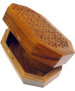 Hand-carved Rosewood Jewelry Box (India)
