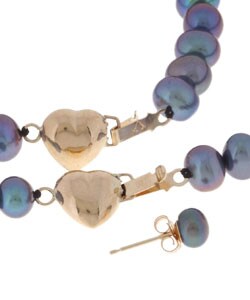 14k Gold Black Cultured Freshwater Pearl Set