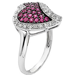 14-kt White Gold 1/6-ct Diamond and Ruby Heart Ring