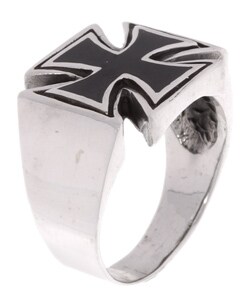 Men's Sterling Silver Black Onyx Iron Cross Ring