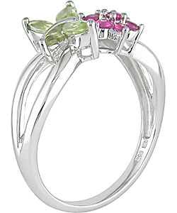 14-kt White Gold Multi-Gemstone Floral Ring