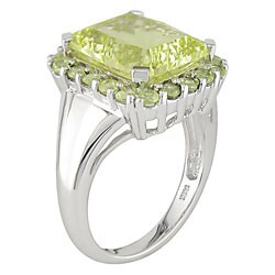 14k White Gold Lemon Quartz and Peridot Ring
