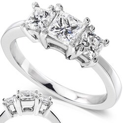 14k Gold 1ct Princess Diamond 3-stone Ring (H-I, I1-I2)