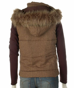 Clove Junior Herringbone Tweed Vest w/ Faux Fur Hood