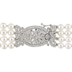 14k Gold Cultured Pearl 2/5ct Diamond Bracelet