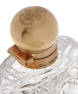 18k Yellow Gold and Crystal Antique English Flask