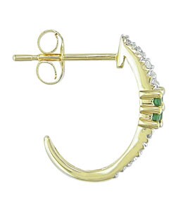 14k Gold 1/6ct TDW Diamond and Emerald Earrings