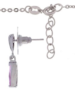 Emerald-cut Pink CZ Pendant and Earrings Set