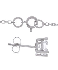 Silver Asscher CZ Earring & Pendant Set