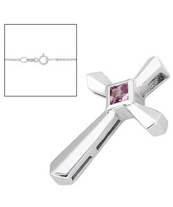 14k Gold Pink Sapphire Cross Pendant