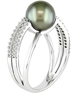 14k Gold 1/4ct TDW Diamond Cultured Tahitian Pearl Ring