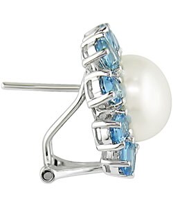 14k Blue Topaz Cultured Freshwater Pearl Earrings