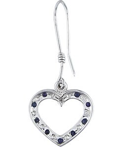 10k White Gold Blue Sapphire Diamond Heart Earrings