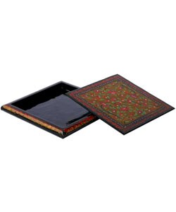 Handmade Lacquer Etched Floral Tile Box