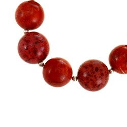 Silver Beaded Red Coral Necklace