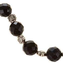 Black Sandstone Silver Floral Bead Necklace