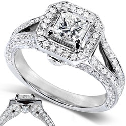 14k White Gold 1-1/3ct TDW Princess Cut Diamond Halo Wedding Ring