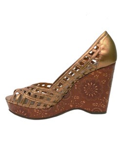 BCBGirls Metallic Peep Toe Floral Wedges