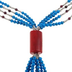 Handmade Red Coral Turquoise Garnet Necklace