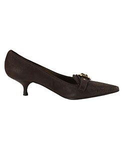 Prada Brown Leather Buckle Pumps