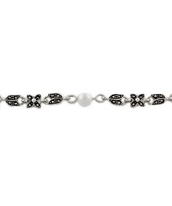 Sterling Silver Synthetic Pearls and Marcasite Bracelet