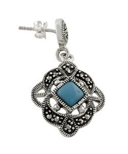 Sterling Silver Turquoise & Marcasite Dangling Earrings