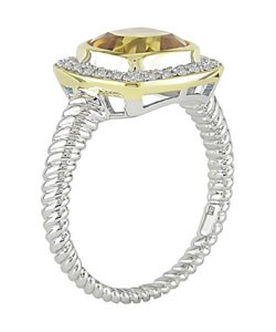 10k Two-tone Gold 1/8ct TDW Diamond Citrine Ring
