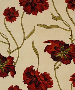 Handmade Carnation Ivory/ Red New Zealand Wool Rug (5' x 8')