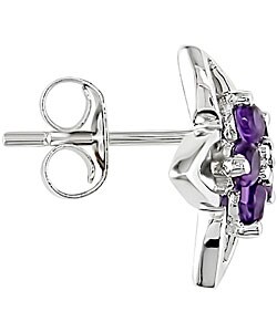 10k White Gold Round Amethyst Star Earrings