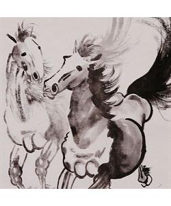 Double Horse Chinese Art Wall Scroll Painting